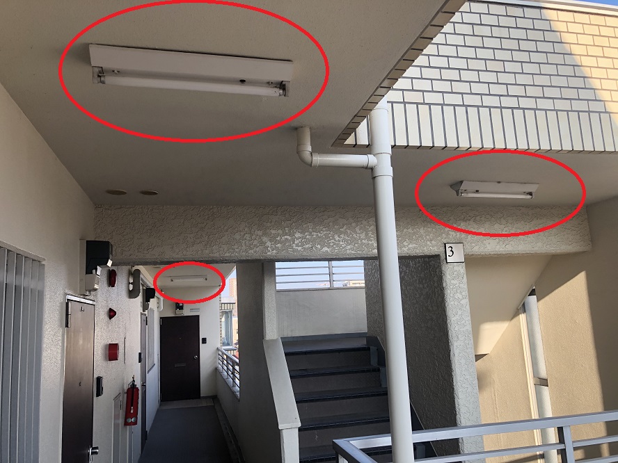 名古屋市天白区のマンションにて共用部照明器具をLED照明器具へ取替電気工事